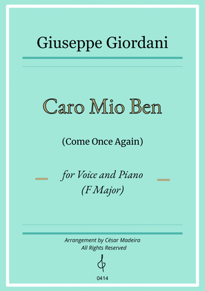 Book cover for Caro Mio Ben (Come Once Again) - F Major - Voice and Piano (Full Score and Parts)