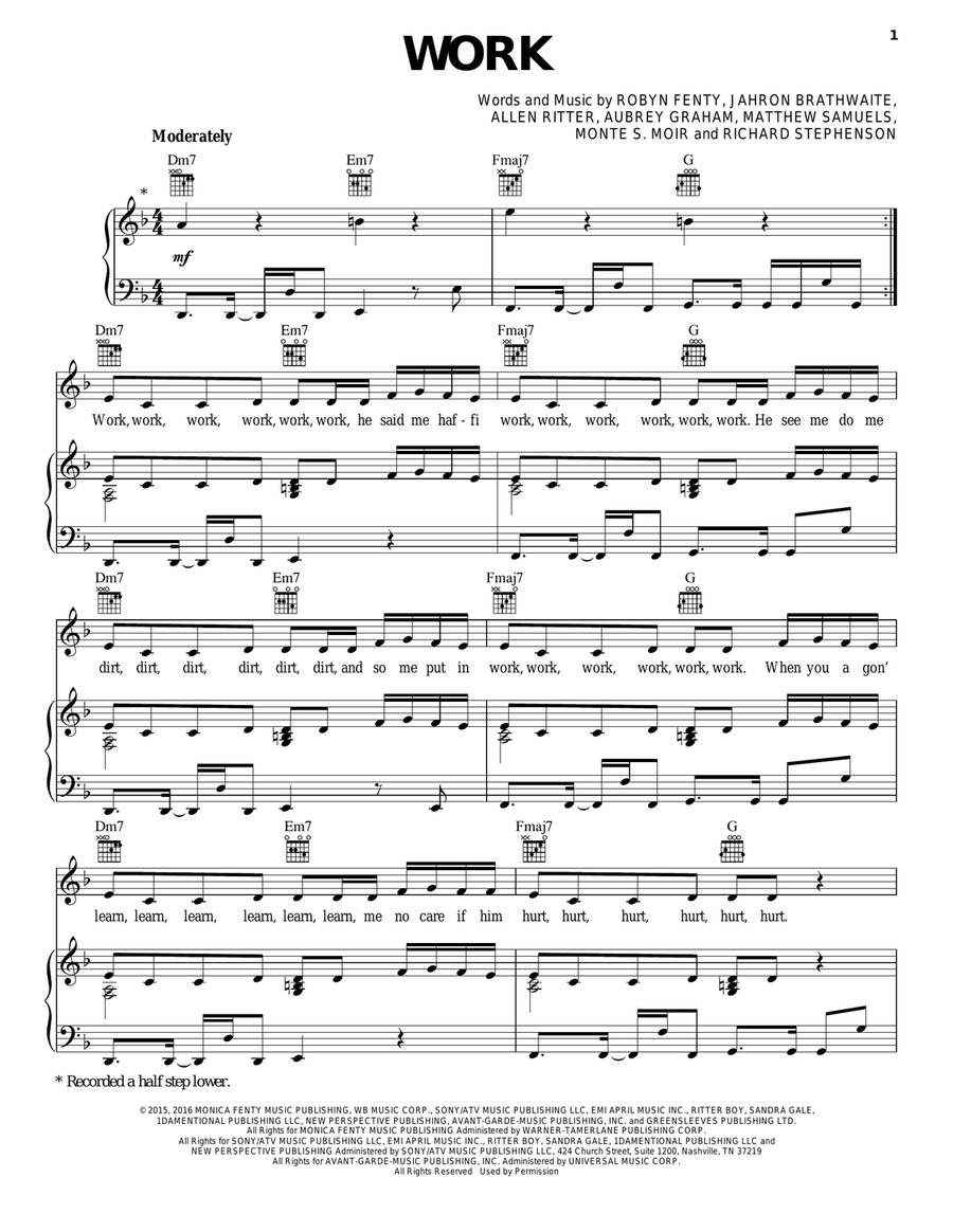 Work Piano, Vocal, Guitar scores gallery preview page 1