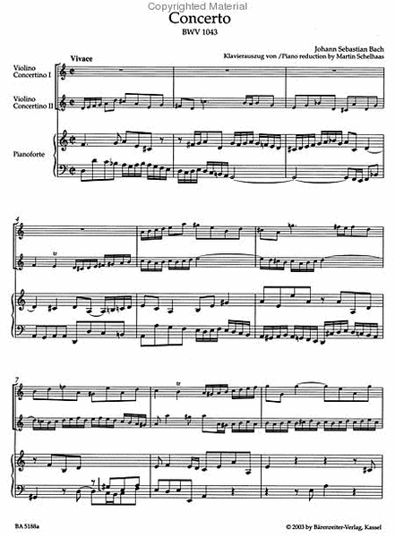 Concerto for two Violins, Strings and Basso continuo in D minor, BWV 1043