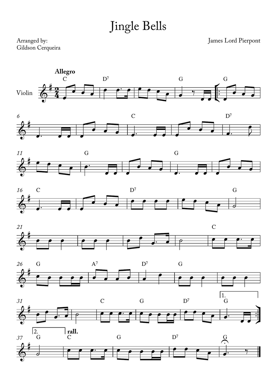 Jingle Bells Violin Solo scores gallery preview page 1