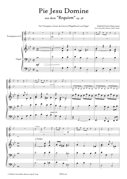 Pie Jesu Domine from "Requiem" op.48 - arrangement for two trumpets and organ image number null