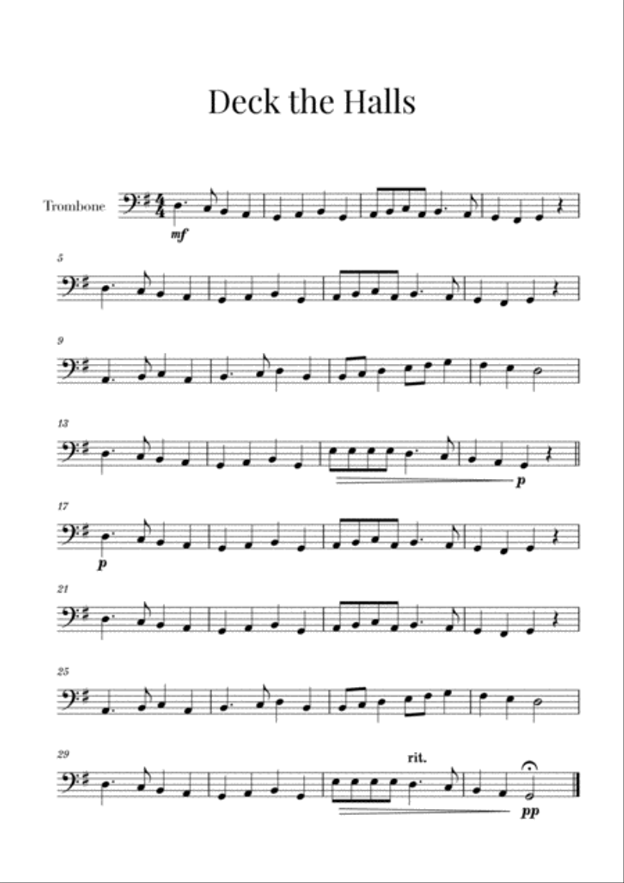 Deck the Halls (for Trombone) Trombone Solo scores gallery preview page 1