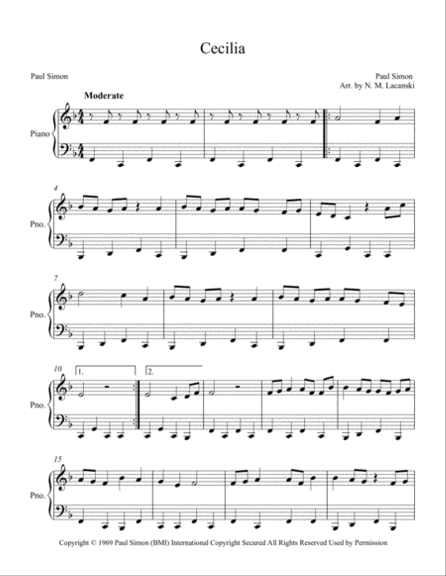 Cecilia Cecilia Easy Piano scores gallery preview page 2