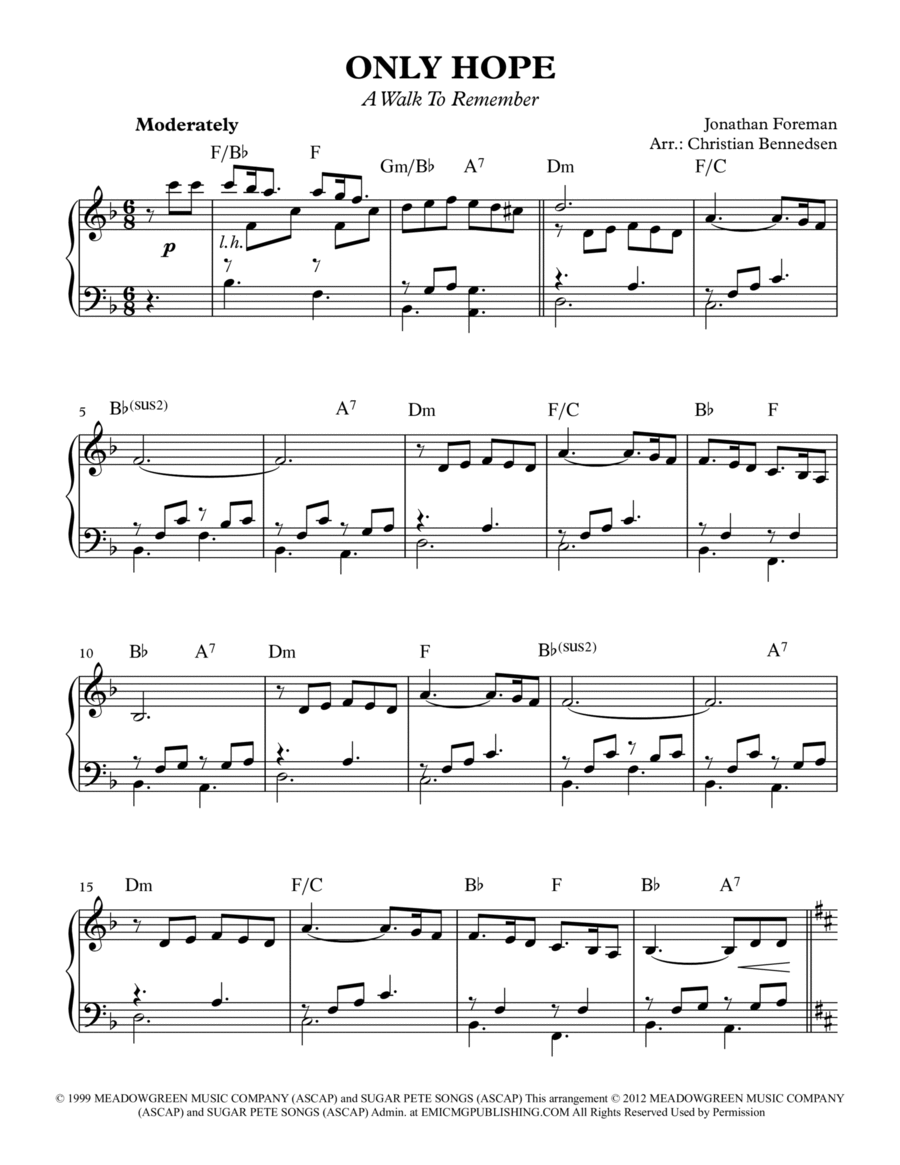 Only Hope Piano Solo scores gallery preview page 1