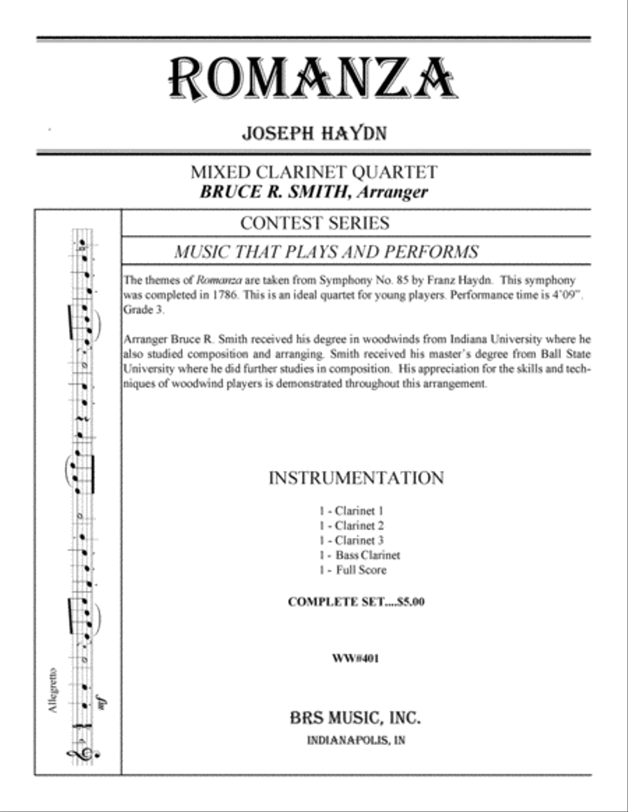 Romanza Bass Clarinet scores gallery preview page 1