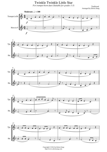 Twinkle Twinkle Little Star (for trumpet-horn duet, suitable for grades 1-3) image number null
