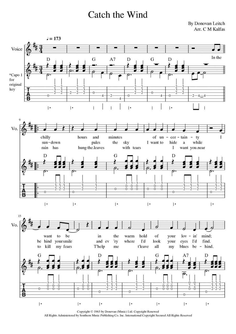 Catch The Wind Catch The Wind Guitar Tablature scores gallery preview page 1