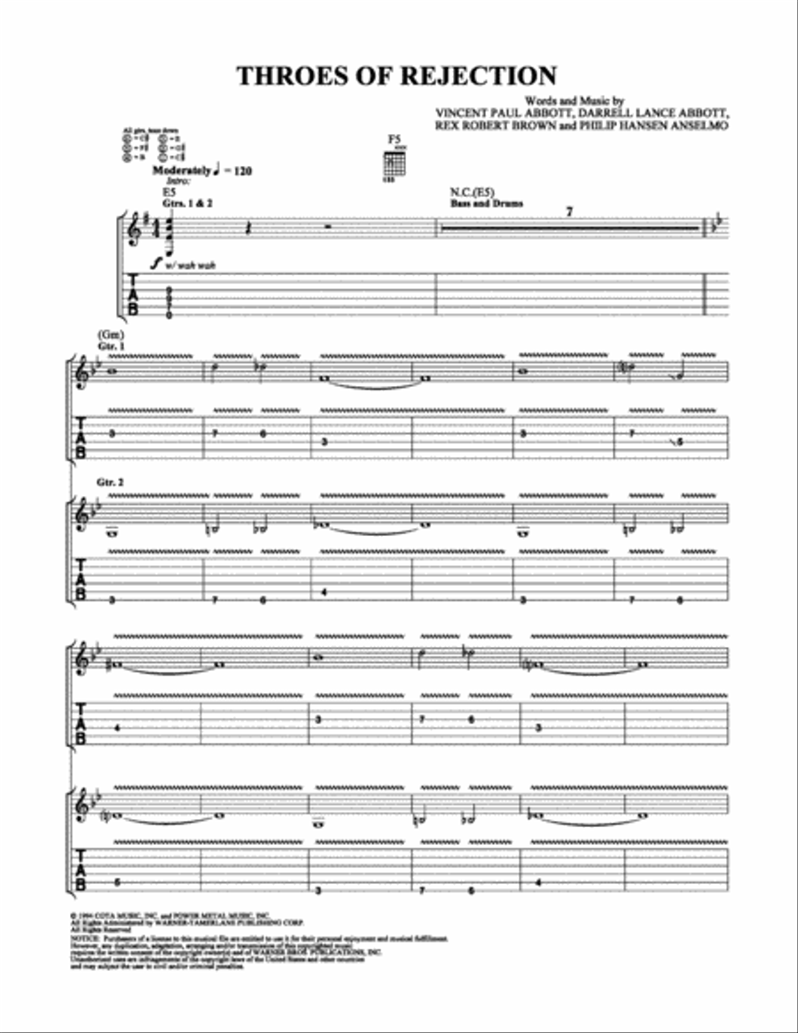 Throes of Rejection Electric Guitar scores gallery preview page 1