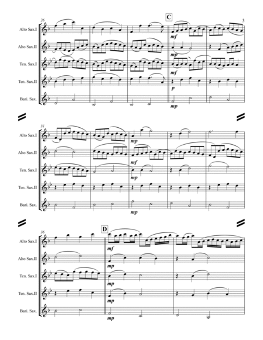 Pachelbel - Canon in D Major (for Saxophone Quintet AATTB) Saxophone Quintet scores gallery preview page 4