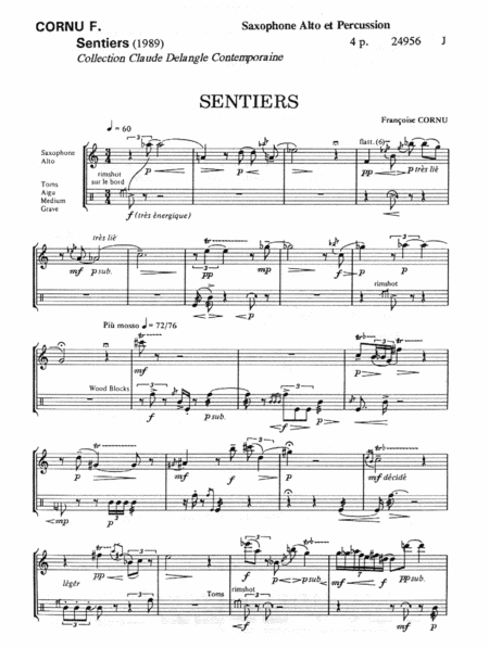 Regard Ile D'Alcine / Sentiers Saxophone - Sheet Music