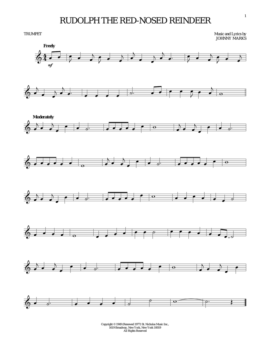 Rudolph The Red-Nosed Reindeer Trumpet Solo scores gallery preview page 1
