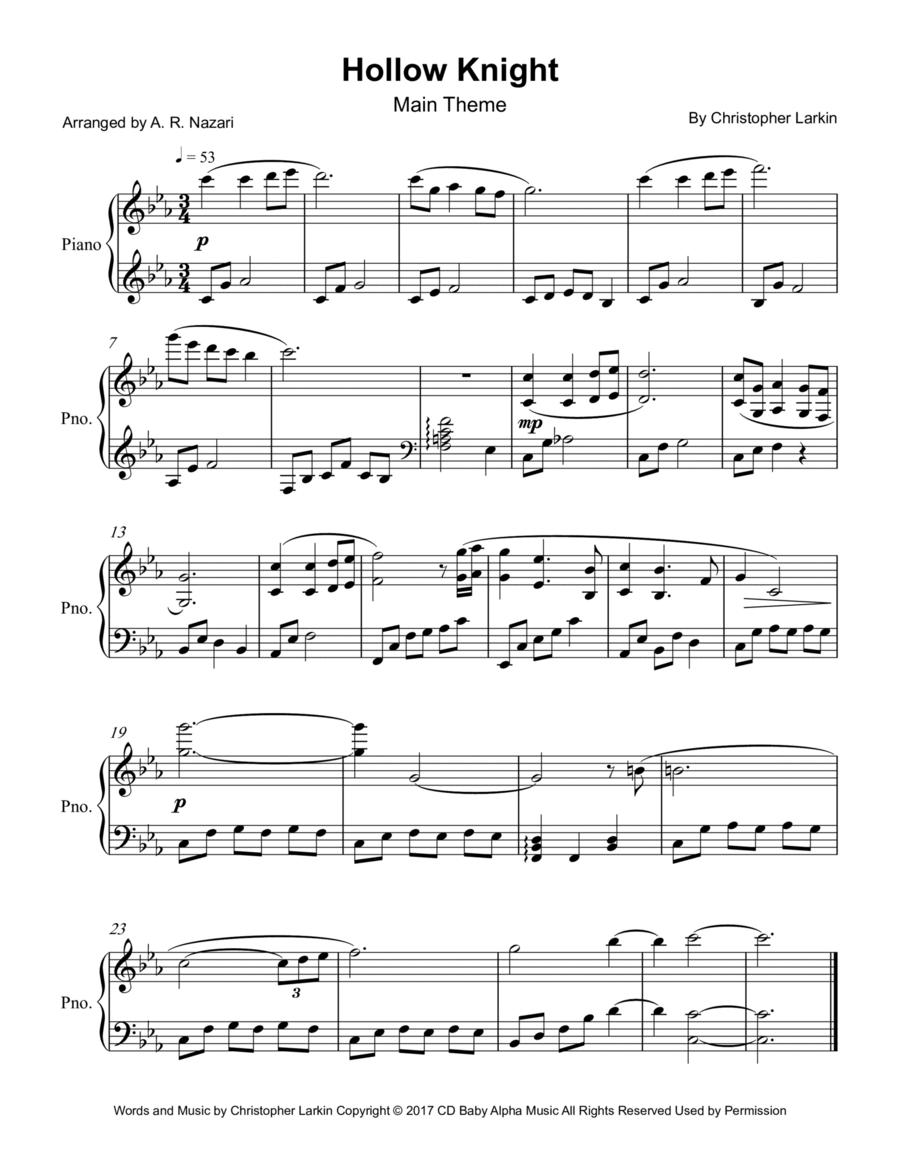 Hollow Knight Easy Piano scores gallery preview page 1