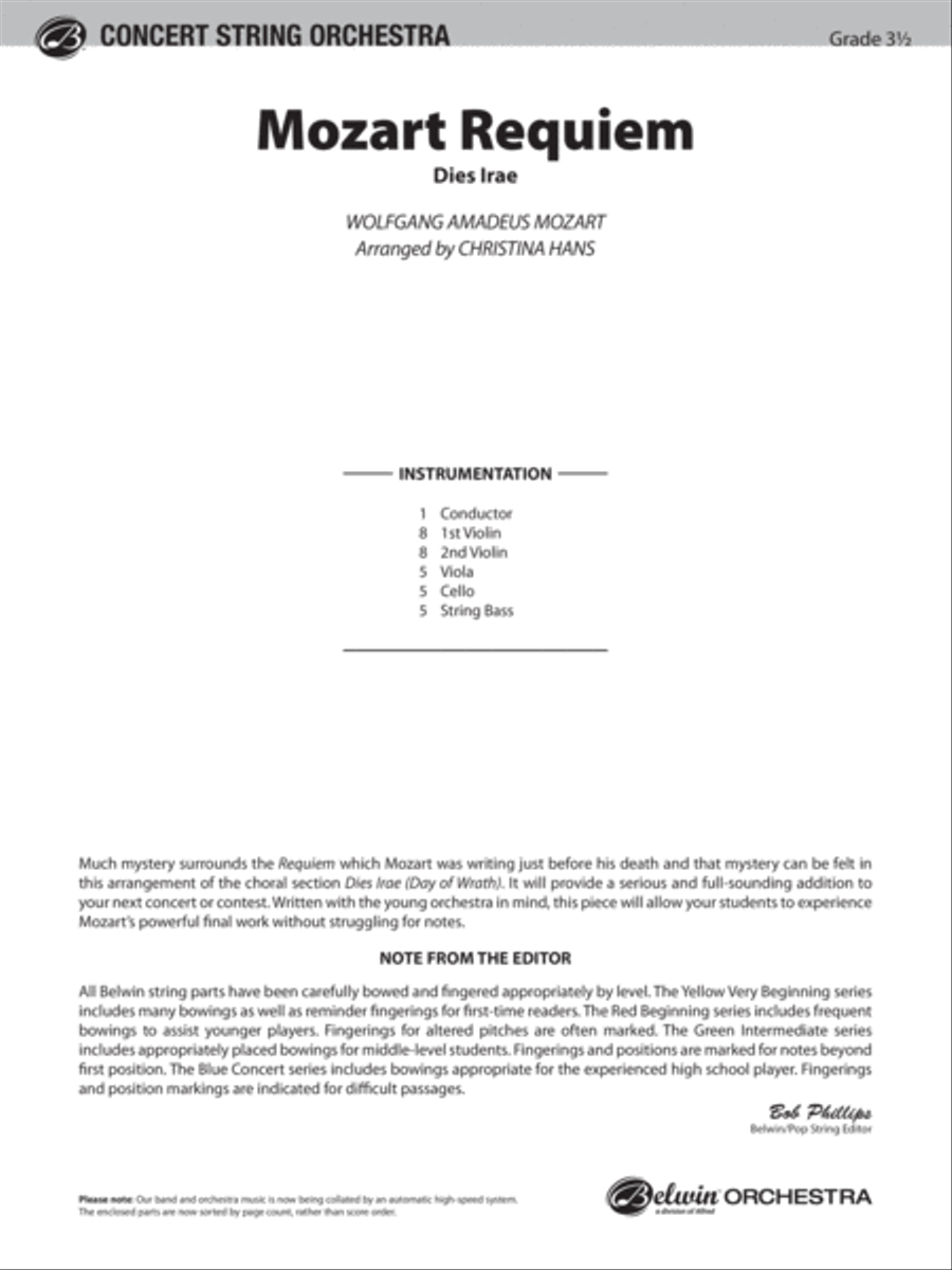 Mozart Requiem -- Dies Irae: Score String Orchestra scores gallery preview page 1