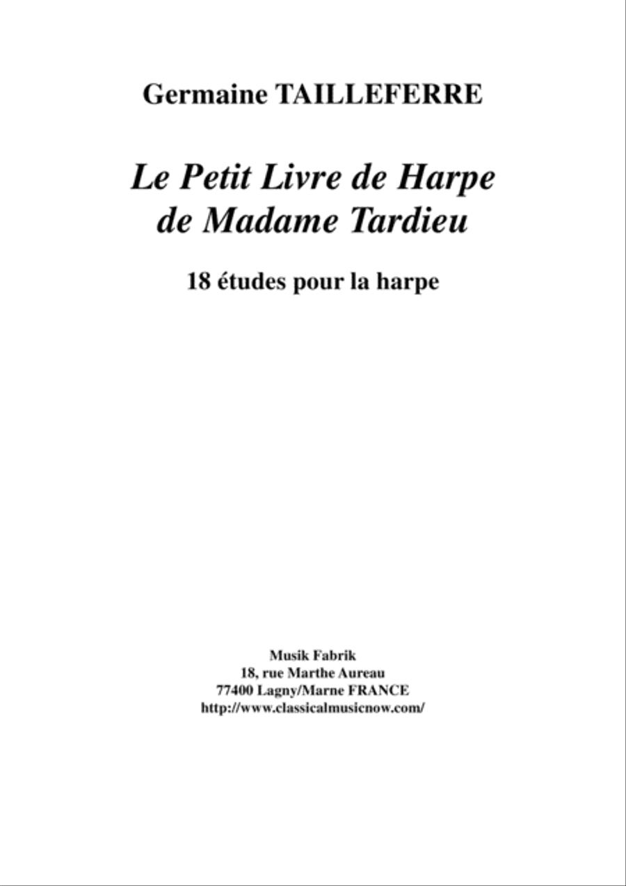 Germaine Tailleferre: Le Petit Livre de Harpe de Madame Tardieu, 18 études for the harp