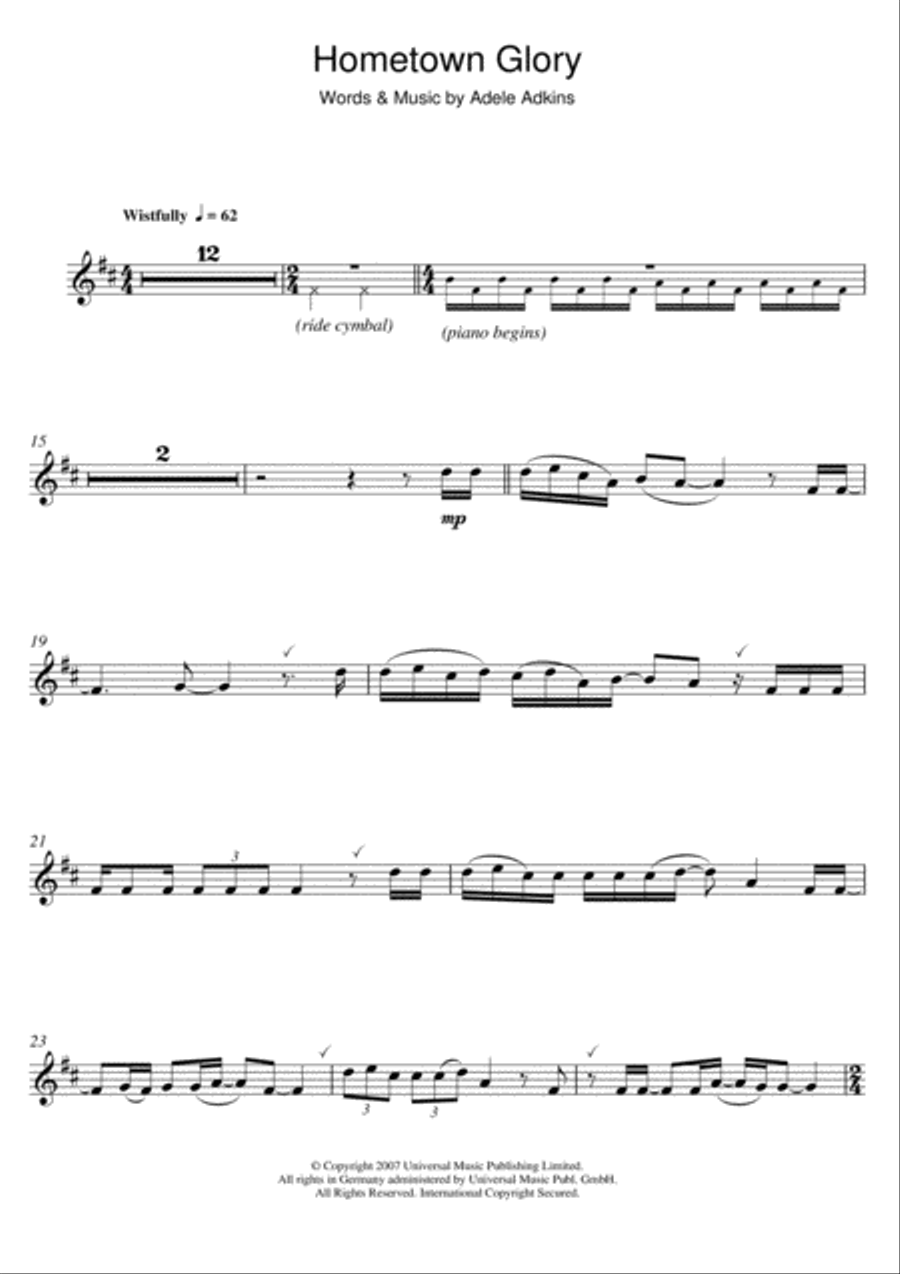 Hometown Glory Hometown Glory Flute Solo scores gallery preview page 1