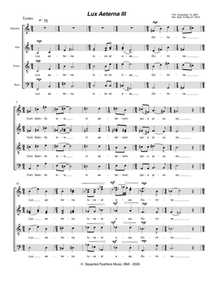 Lux Aeterna III (2000-2010) for SATB a cappella chorus