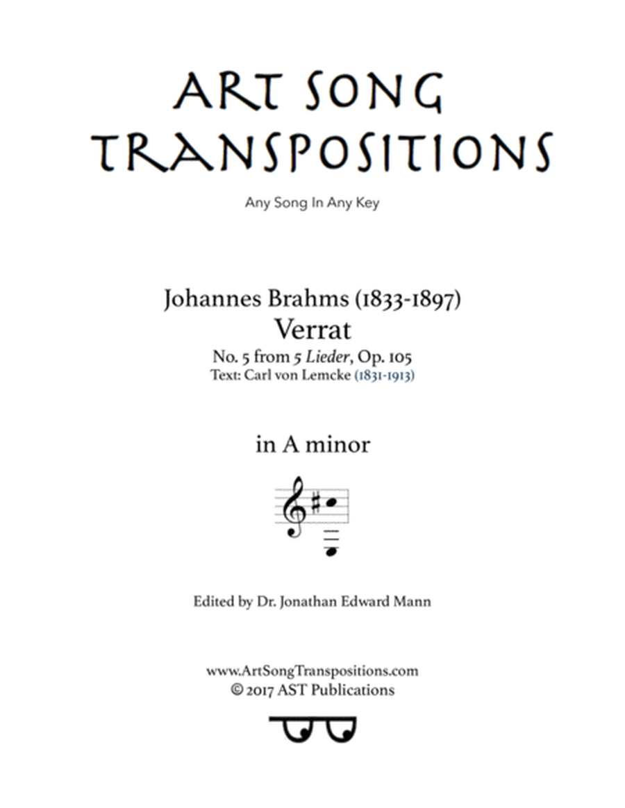 BRAHMS: Verrat, Op. 105 no. 5 (transposed to A minor)