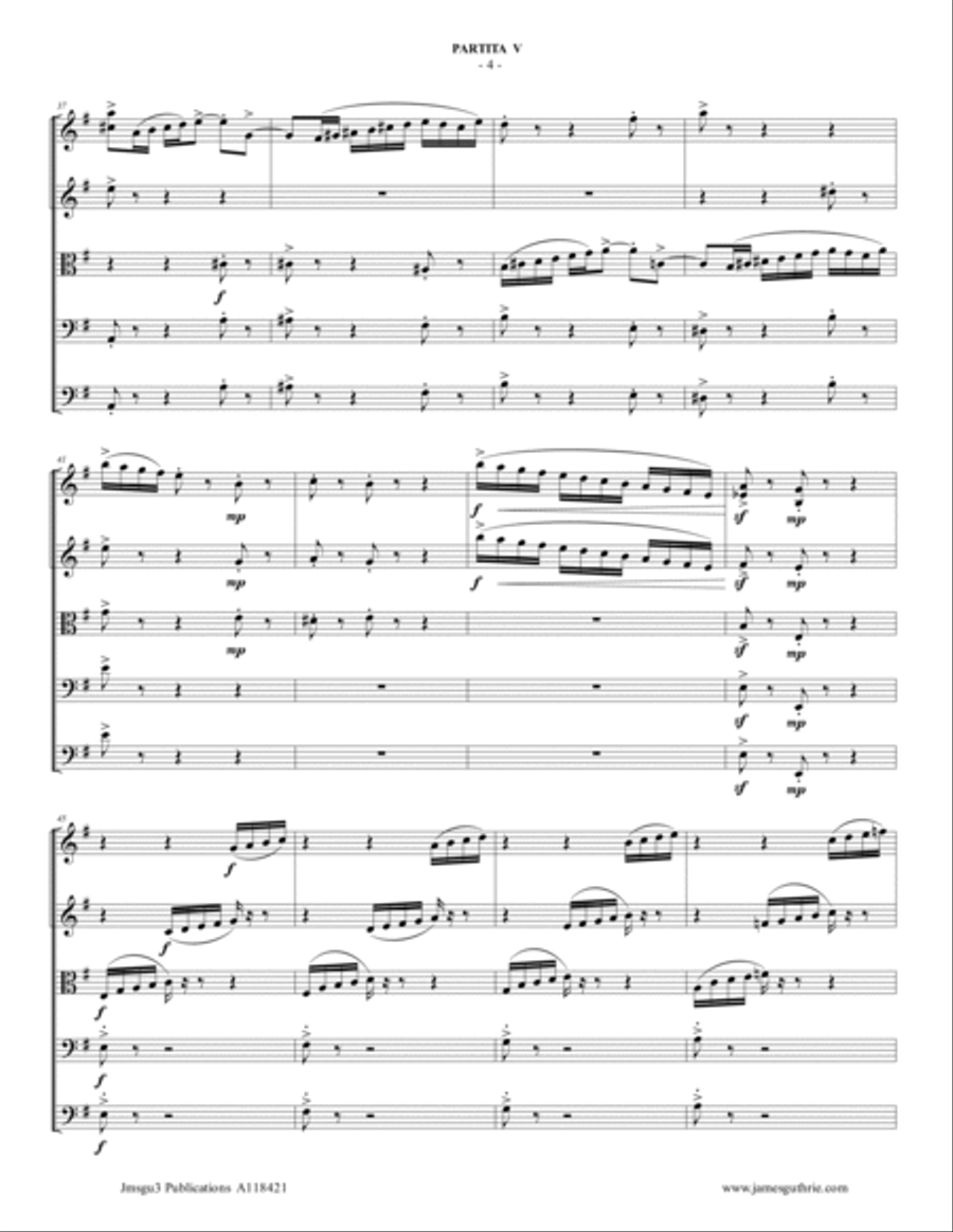 BACH: Partita No. 5 BWV 829 for String Orchestra String Orchestra scores gallery preview page 4