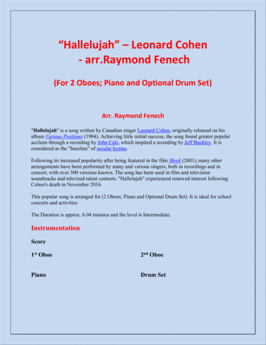 Hallelujah Woodwind Duet scores gallery preview page 2