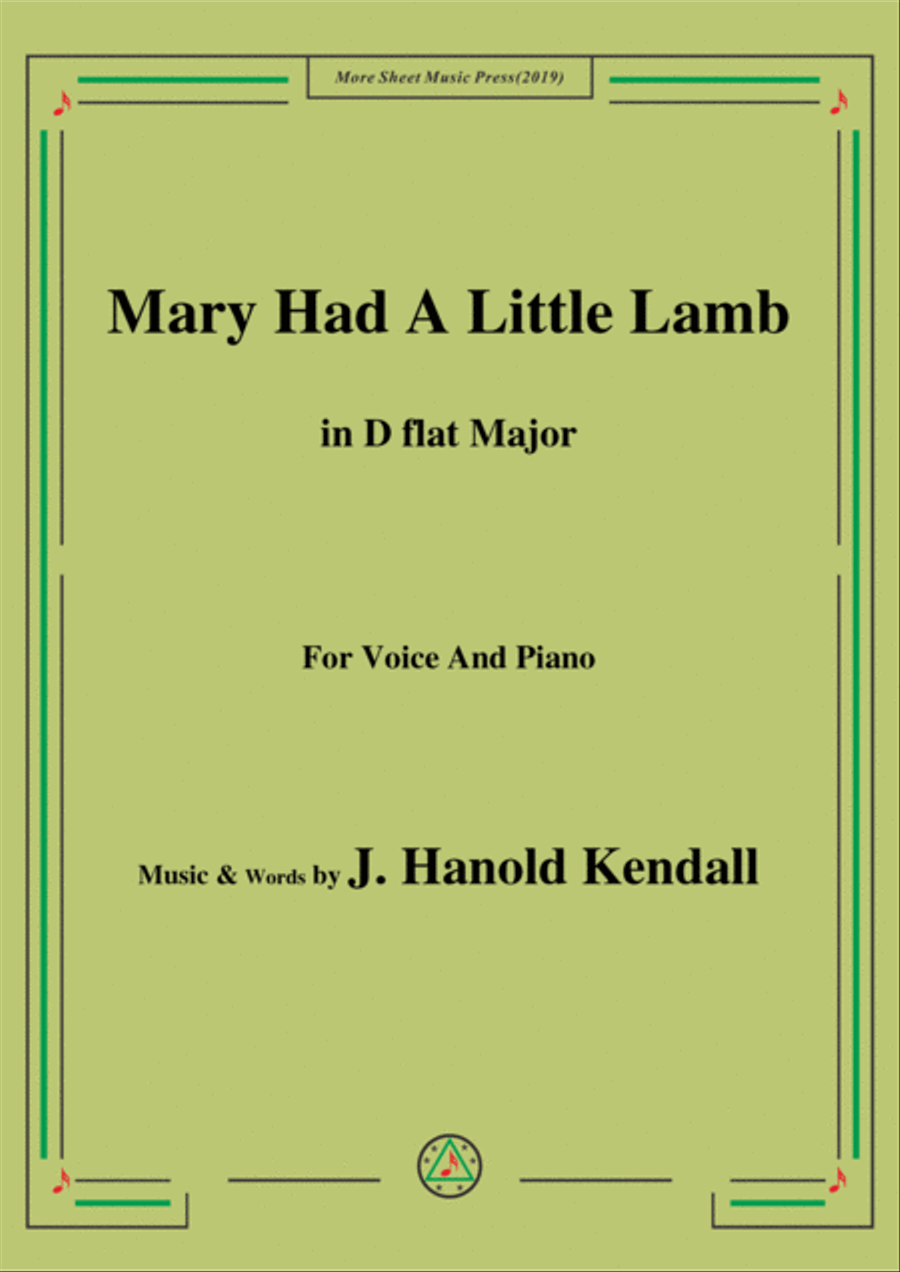 J. Hanold Kendall-Mary Had A Little Lamb,in D flat Major,for Voice&Piano Voice scores gallery preview page 1