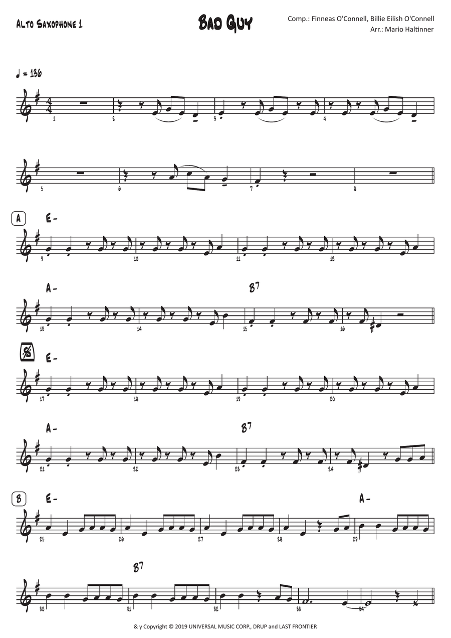 Bad Guy Alto Saxophone scores gallery preview page 2