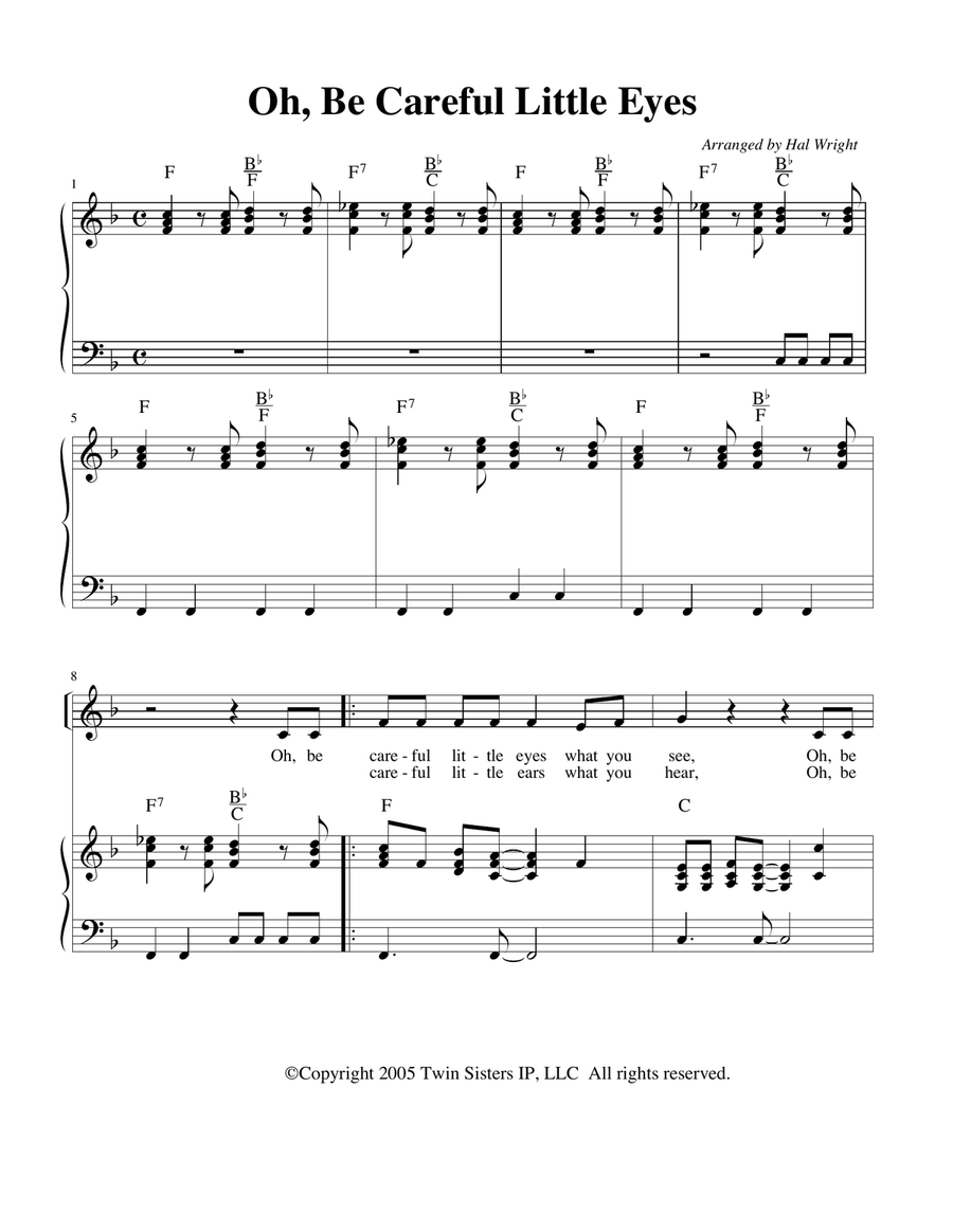 Oh, Be Careful Little Eyes Piano, Vocal scores gallery preview page 1