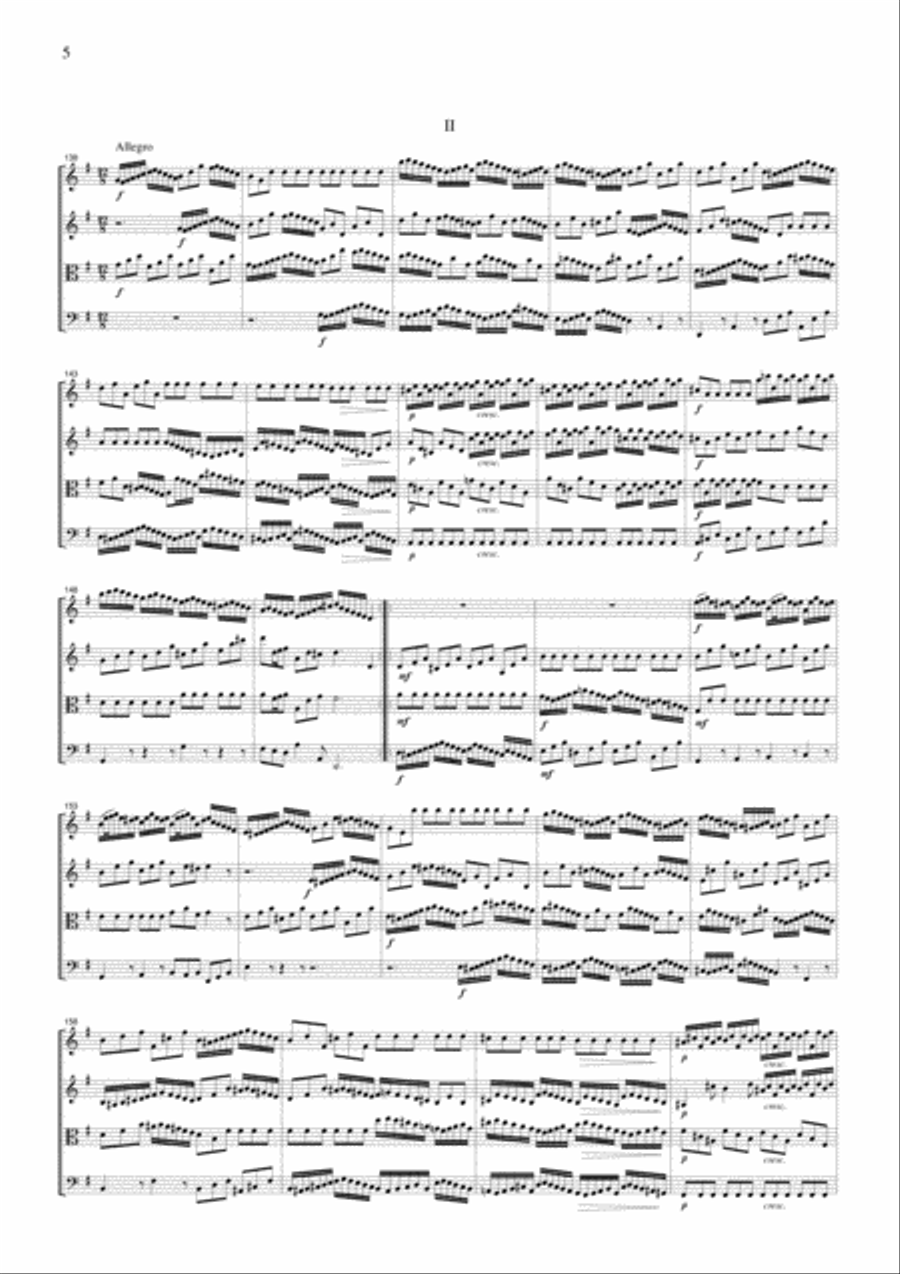 J.S.Bach Brandenburg Concerto No.3, all mvts., BWV1048, for string quartet, CB212 String Quartet scores gallery preview page 5