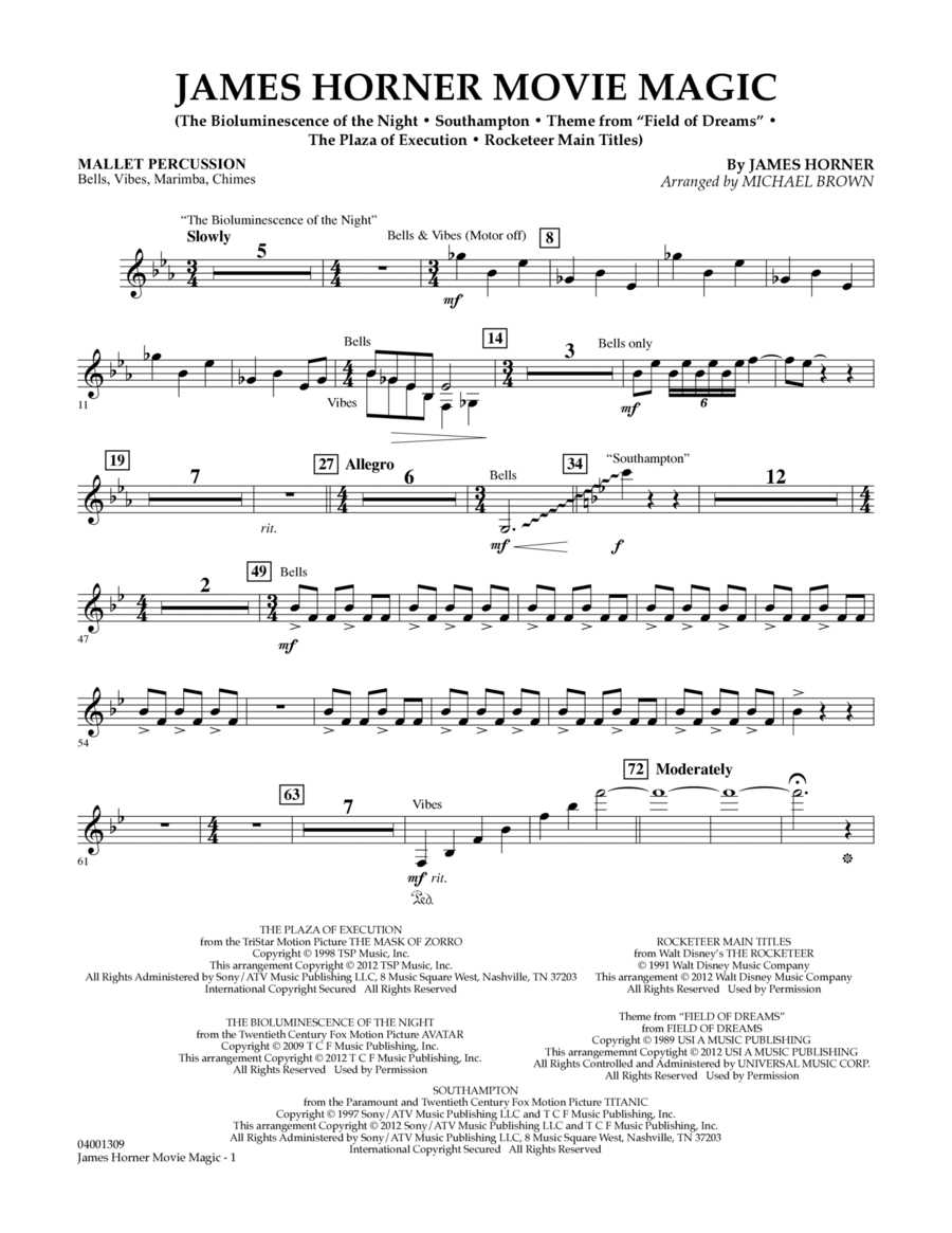 James Horner Movie Magic - Mallet Percussion Concert Band scores gallery preview page 1