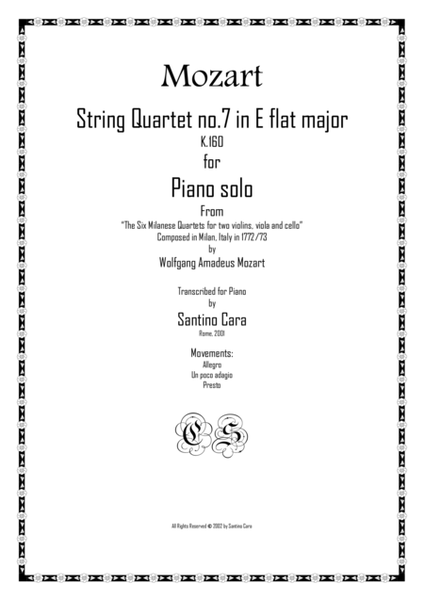 Mozart – Complete String quartet no.7 in E flat K160 for piano solo image number null