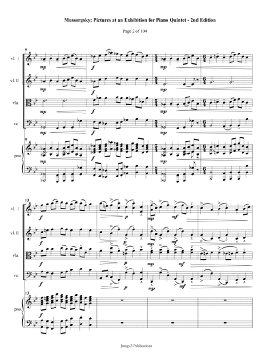 Mussorgsky: Pictures at an Exhibition for Piano Quintet - 2nd Edition - Score Only image number null