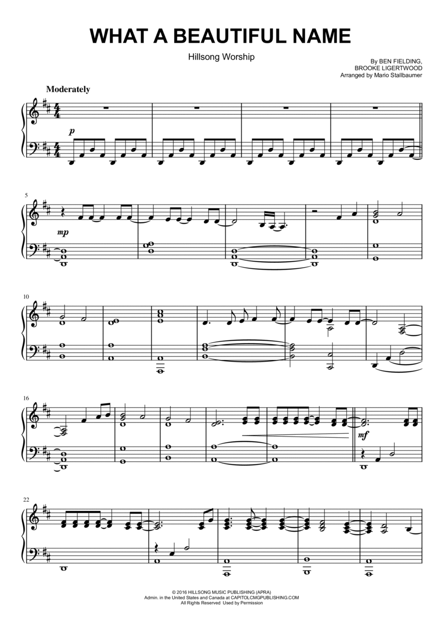 What A Beautiful Name Piano Solo scores gallery preview page 1