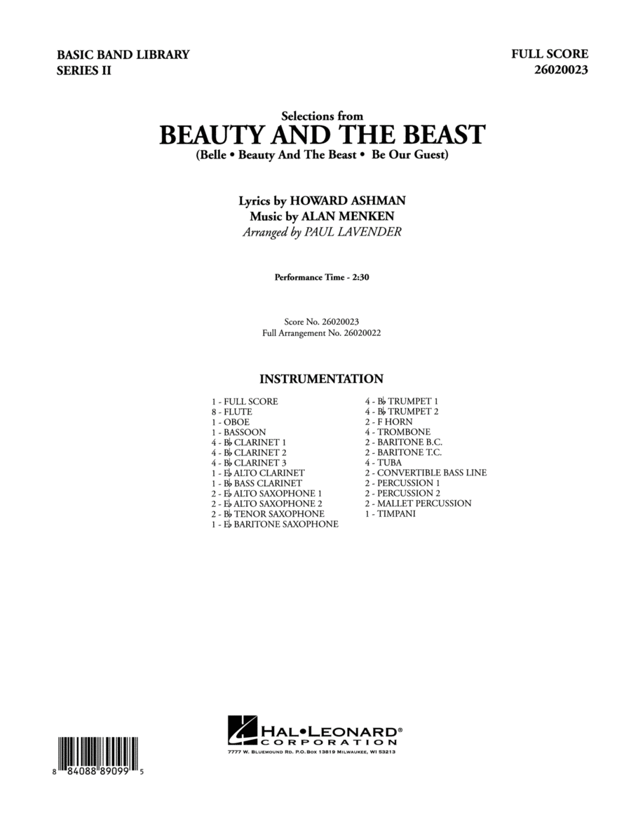 Selections from Beauty and the Beast - Full Score Concert Band scores gallery preview page 1