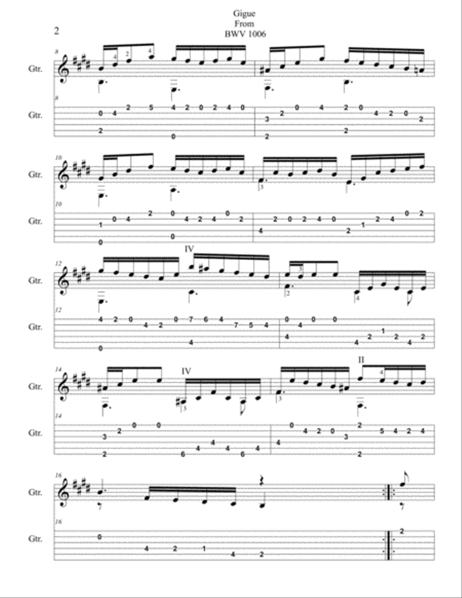 Gigue From BWV 1006-Partita No.3 For Guitar Acoustic Guitar scores gallery preview page 2