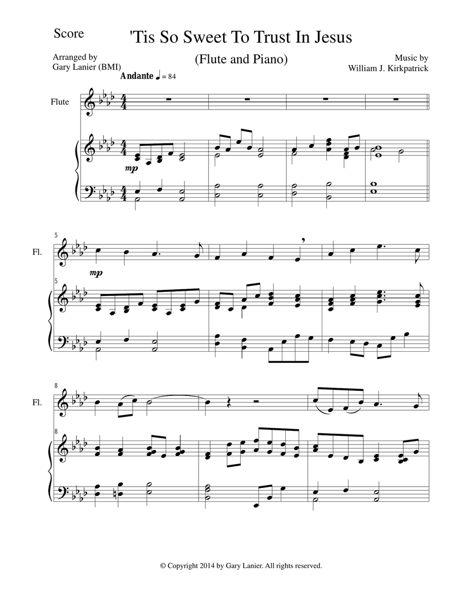 'TIS SO SWEET TO TRUST IN JESUS (Flute/Piano and Flute Part) Flute Solo scores gallery preview page 1
