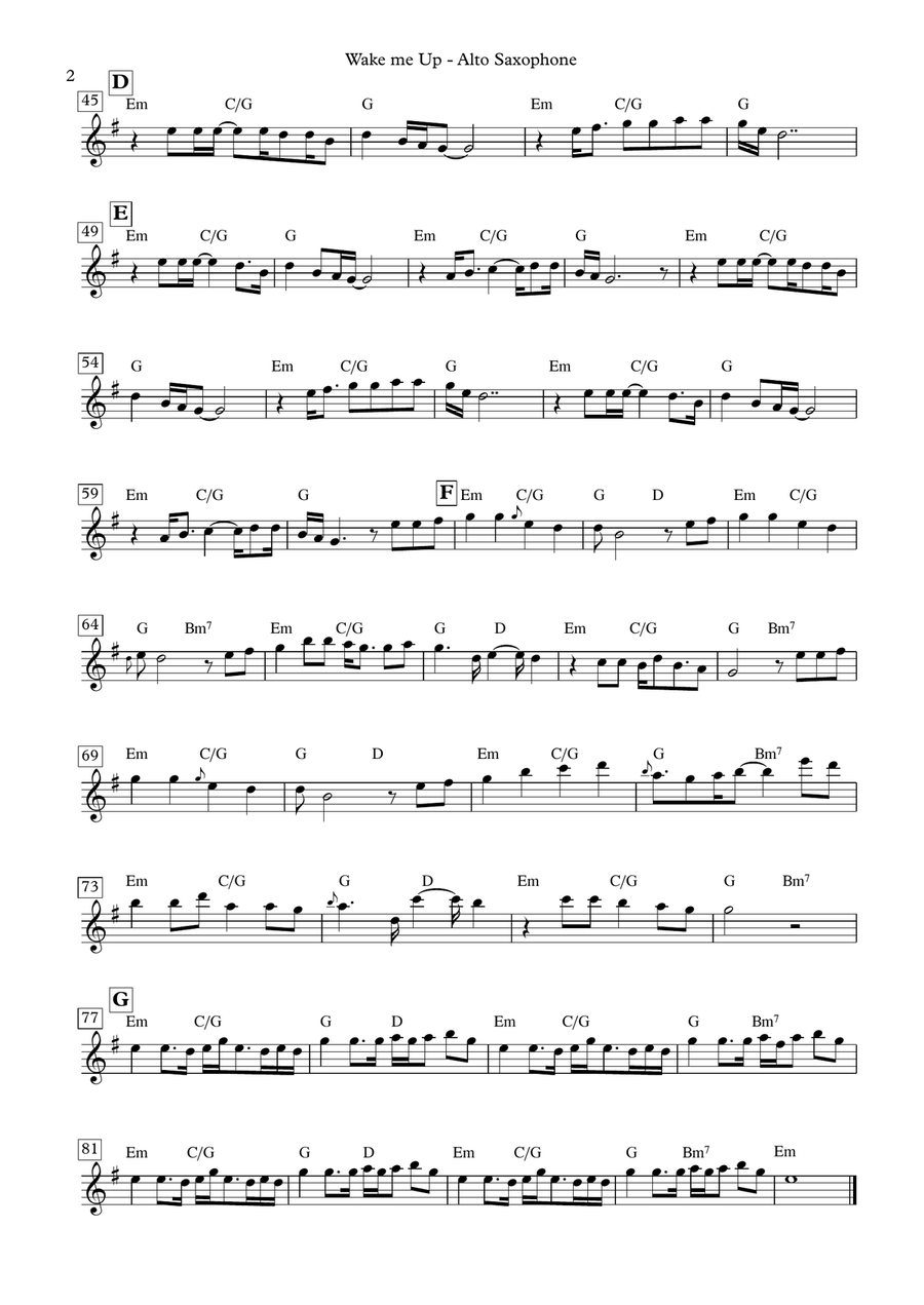 Wake Me Up Alto Saxophone scores gallery preview page 2