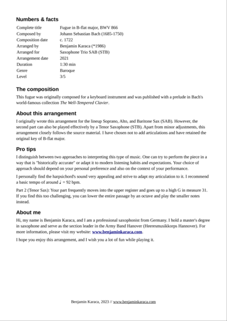 Fugue in B-flat major, BWV 866 Woodwind Trio scores gallery preview page 2
