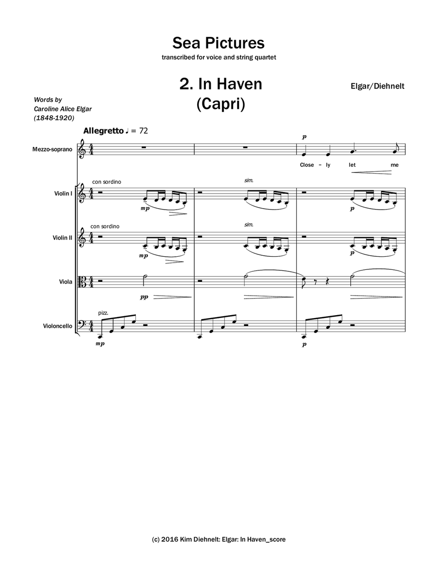 Elgar: In Haven (Capri) from Sea Pictures (Arr. Voice and String Quartet) String Quartet scores gallery preview page 2
