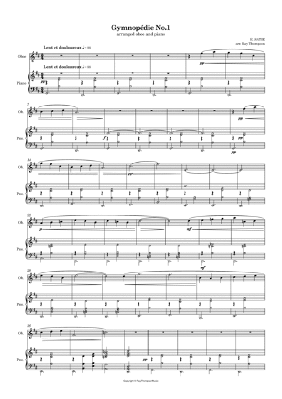 Satie: Gymnopédie No. 1 - oboe and piano Piano scores gallery preview page 2