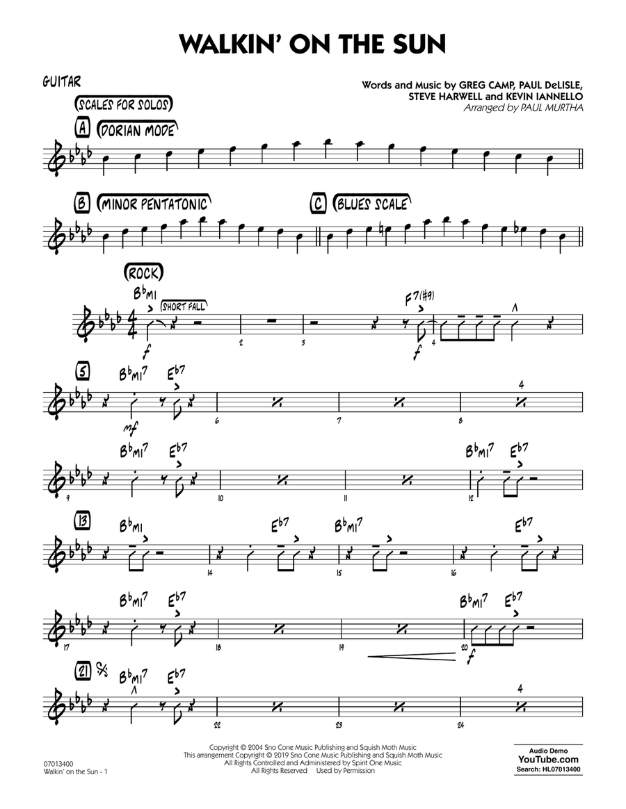 Walkin' on the Sun (arr. Paul Murtha) - Guitar Jazz Ensemble scores gallery preview page 1