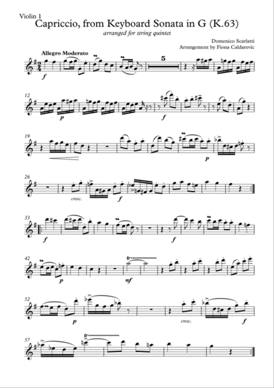 Scarlatti Capriccio arranged for String Quintet String Quintet scores gallery preview page 5