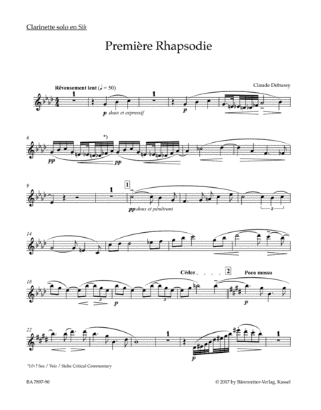 Première Rhapsodie for Orchestra with Solo Clarinet in B-flat