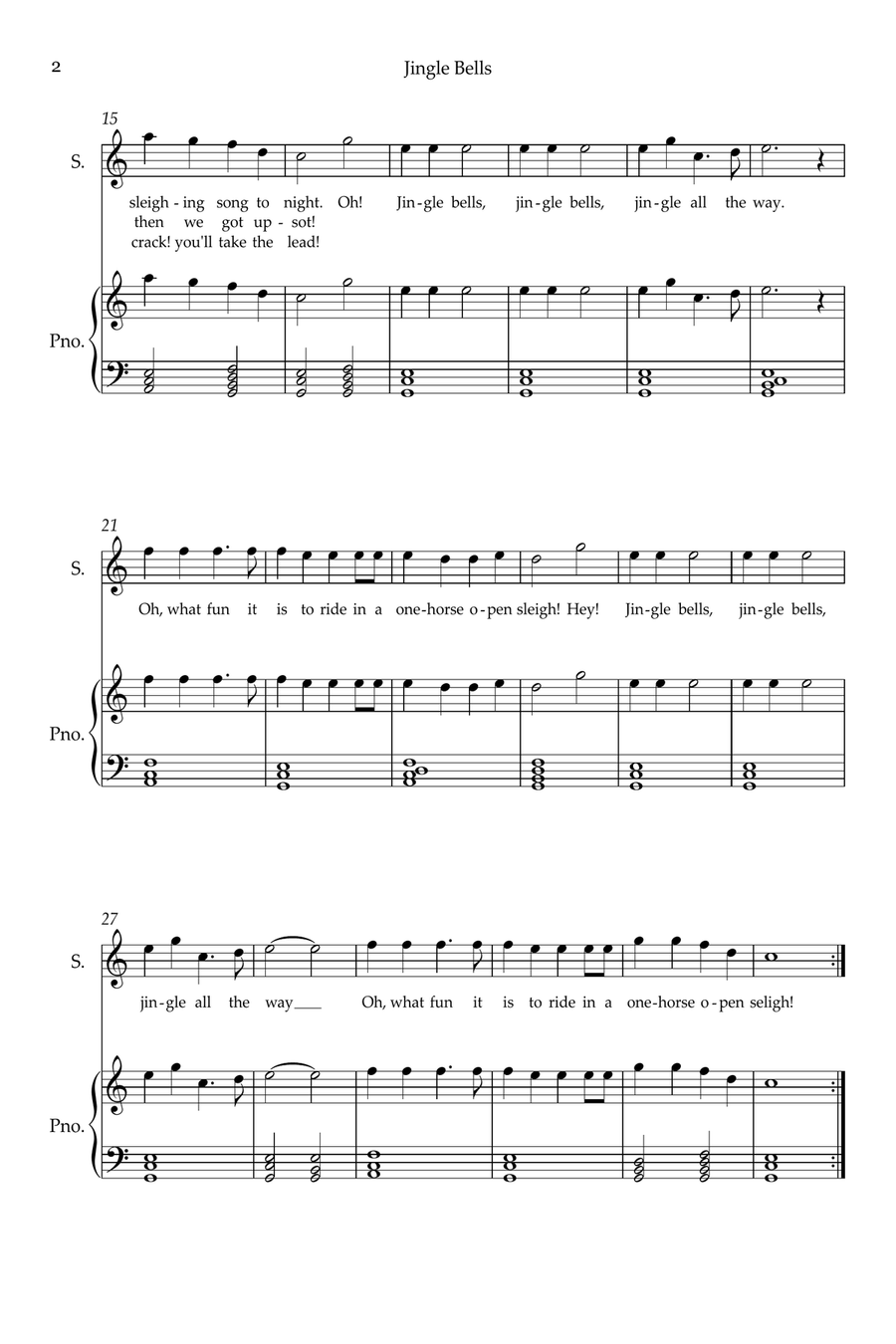 Jingle Bells Soprano Voice scores gallery preview page 2