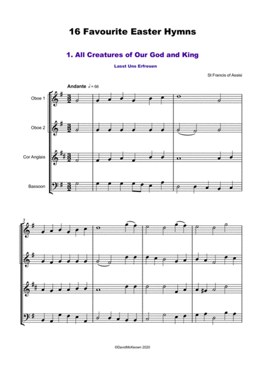 16 Favourite Easter Hymns for Double Reed Quartet, two Oboes, Cor Anglais and Bassoon