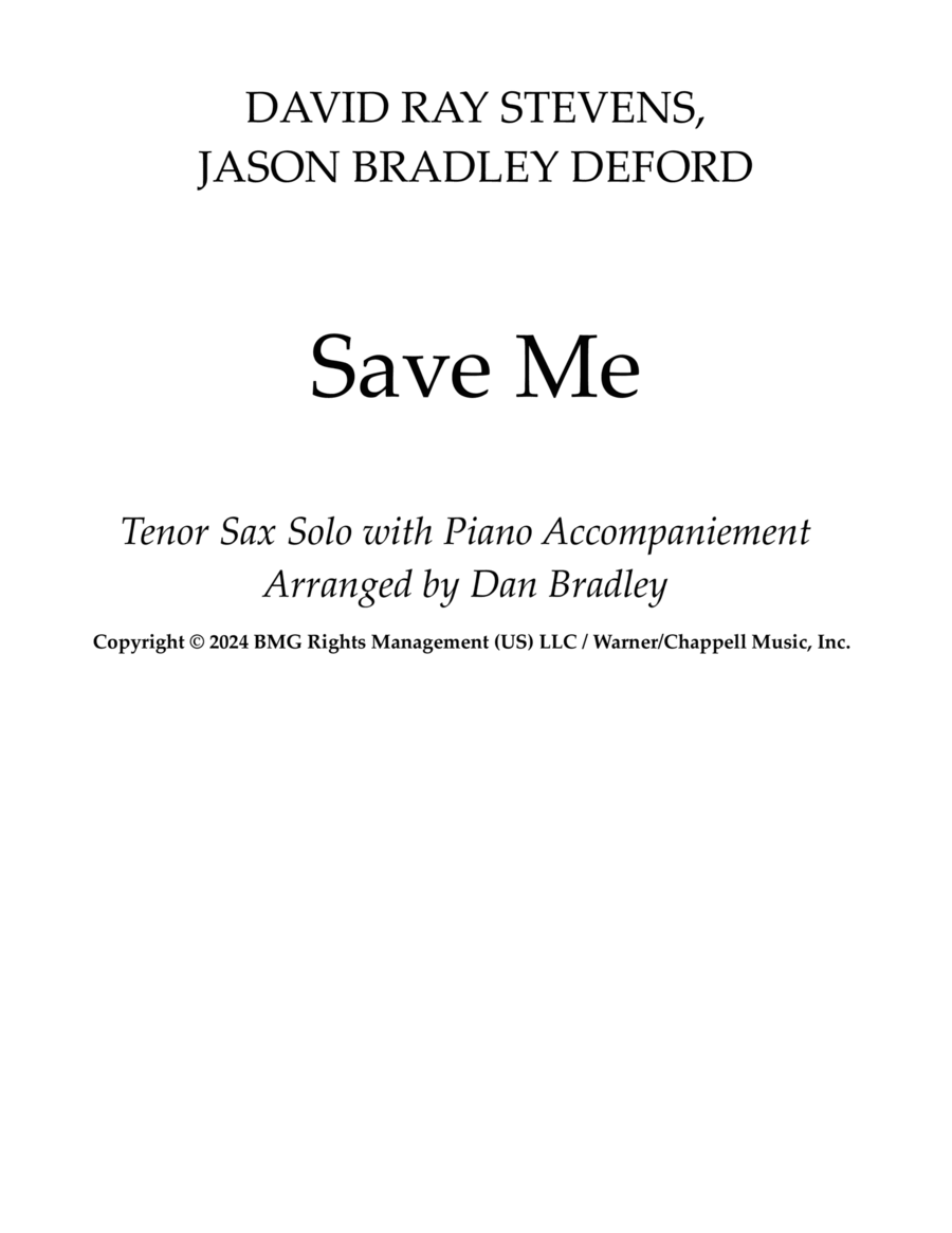 Save Me Tenor Saxophone scores gallery preview page 1