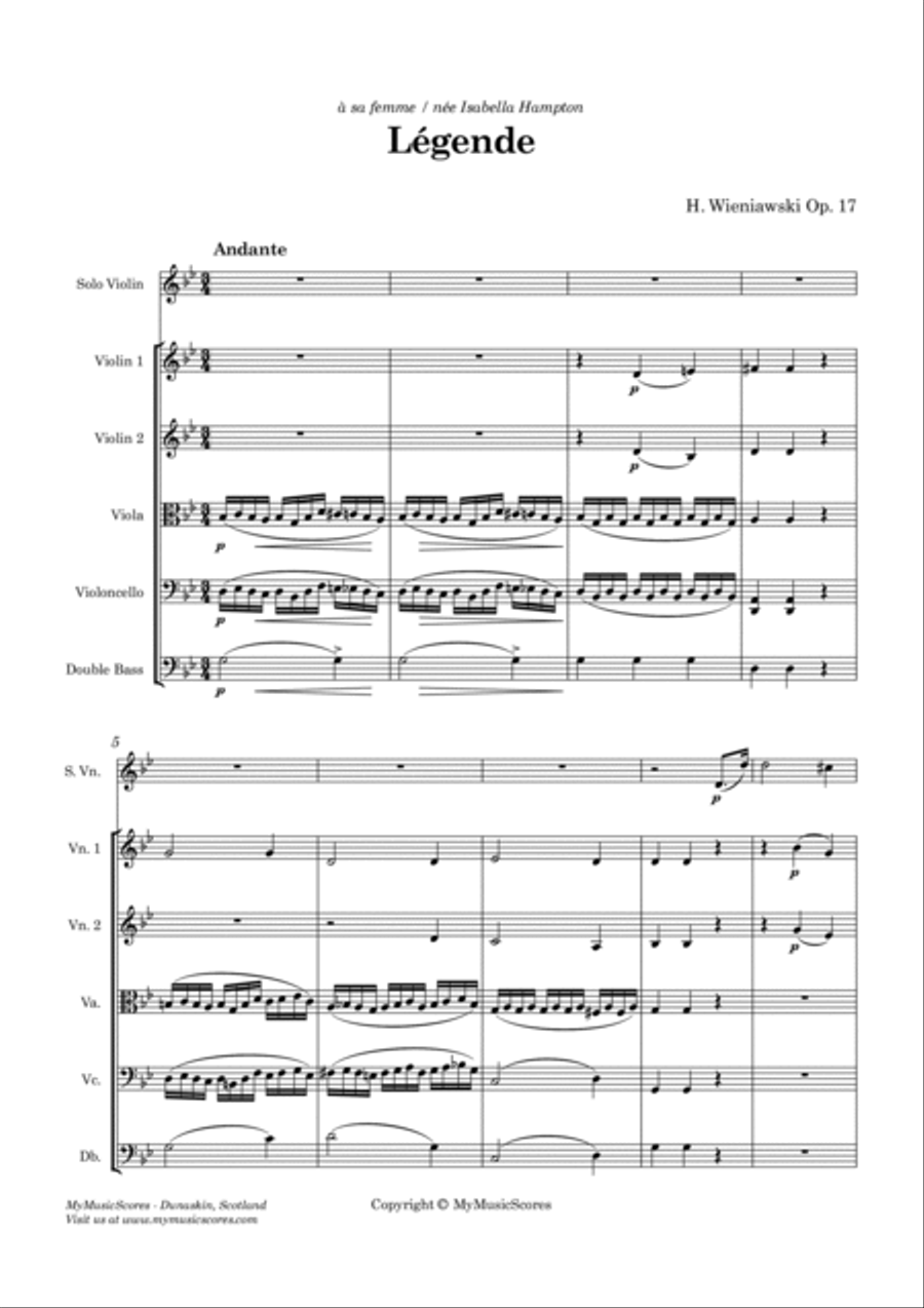 Legende for Violin and String Orchestra Op.17 String Orchestra scores gallery preview page 2