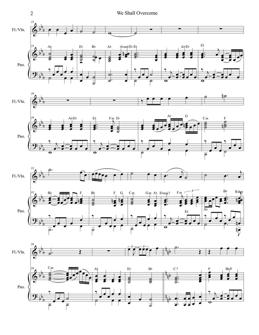We Shall Overcome (for Flute or Violin solo and Piano) Flute scores gallery preview page 3