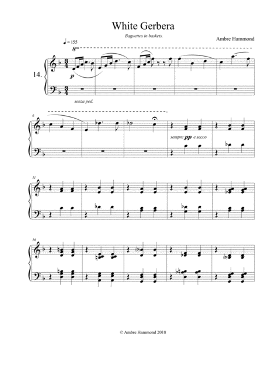 White Gerbera Piano Solo scores gallery preview page 1