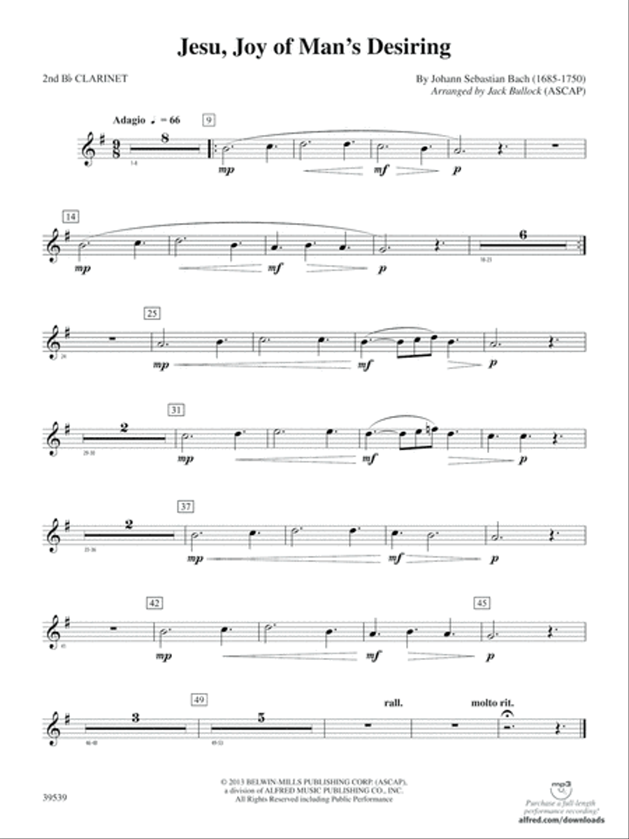 Jesu, Joy of Man's Desiring: 2nd B-flat Clarinet Concert Band scores gallery preview page 1