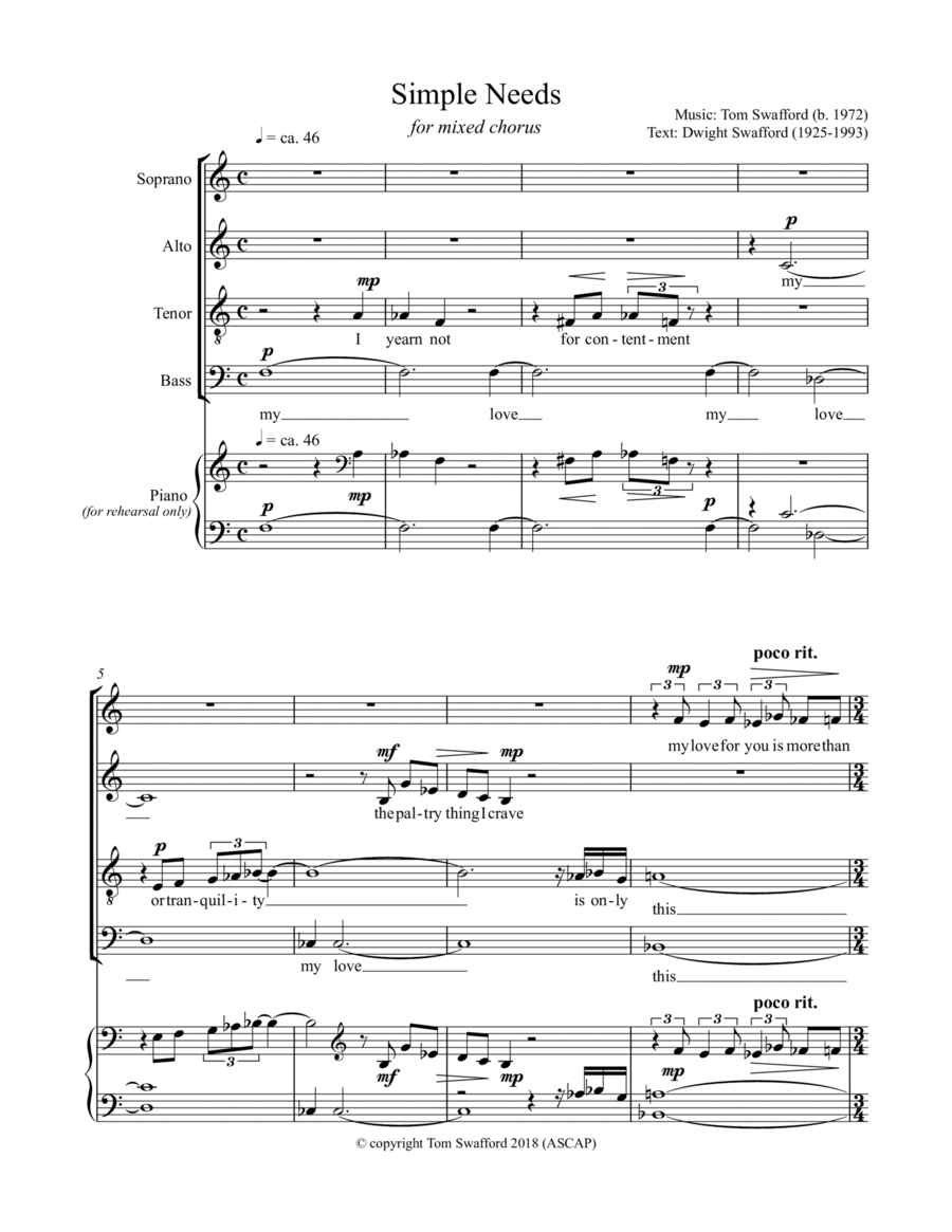 Simple Needs for mixed chorus (SATB) 4-Part scores gallery preview page 1