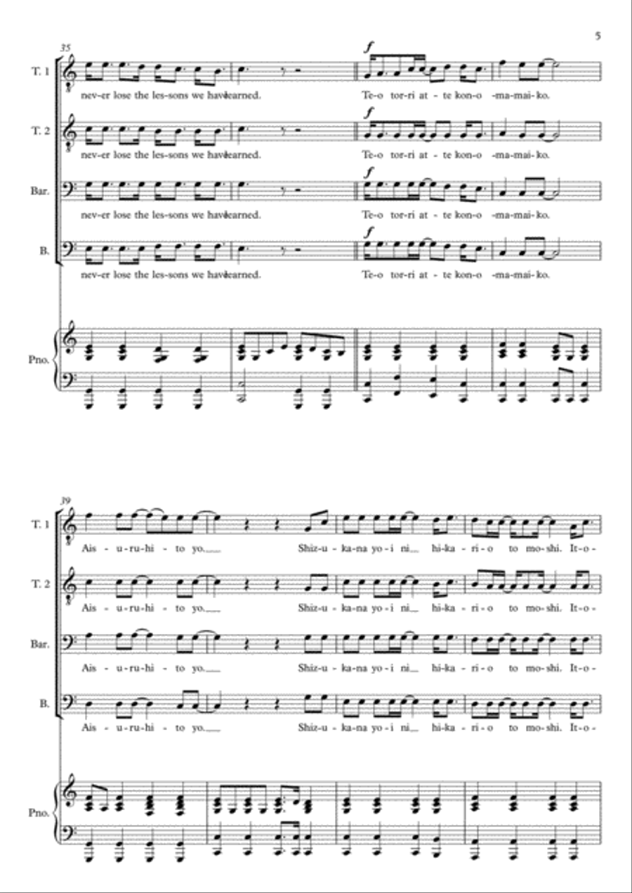 Teo Torriatte (let Us Cling Together) TTBB scores gallery preview page 5